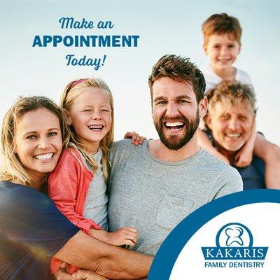 Make an appointment today! Call 855-525-2747 today, or visit www.kakarisdentistry.com 24/7