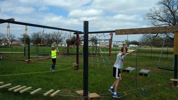 Kids did not want to stop playing on the low ropes course.