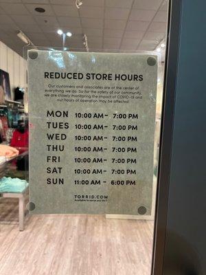 Updated store hours as of April 9, 2022