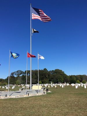 The Cold Spring Cemetery's unique veterans memorial honors of all the service branches including the Coast Guard and Merchant Marine.