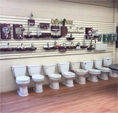 we have a small show room, featuring Moen faucets and various toilets we carry.