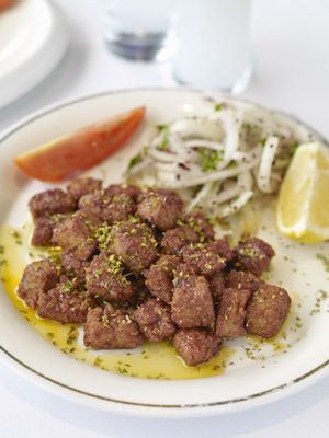 Lightly pan-fried calf liver.