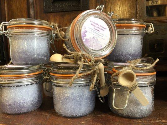 Lavender salt scrub, made in Batesville.