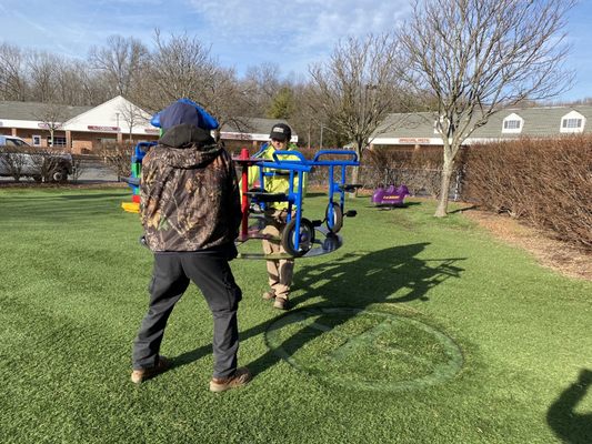 They had to remove the equipment from artificial turf and very very careful not to damage the turf.