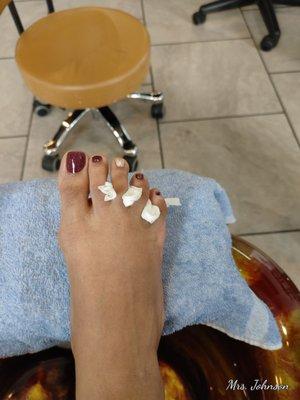 Deluxe pedicure with a matte plum!