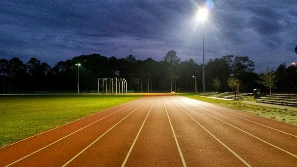 The track, with the lights on around 6:30pm in January.