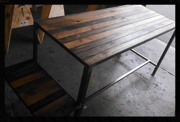 Steel Desk With reclaimed look pine & a printer port!