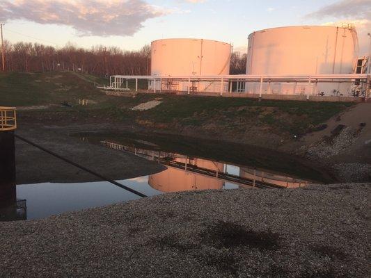 Existing retention pond slopes at Marathon Petroleum Tri-State Tank Farm in Kenova, WV