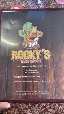 Rocky's Menu