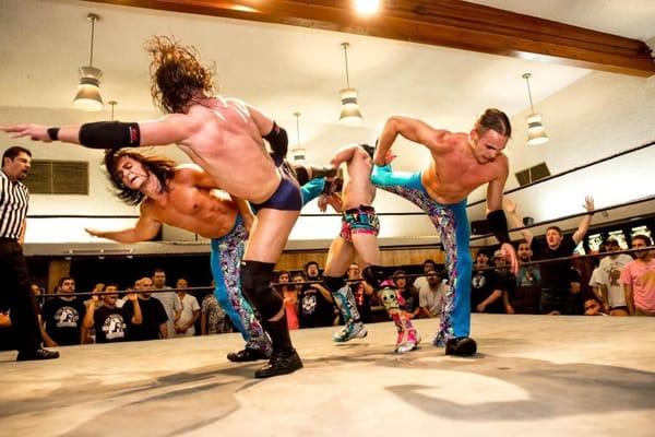 Young Bucks and Adam Cole all superkick TJ Perkins