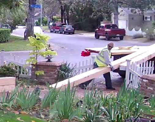 Stock Building Supply sent this one scrawny guy to offload these huge 6x12x22 foot beams by himself, that weigh hundreds of pounds.