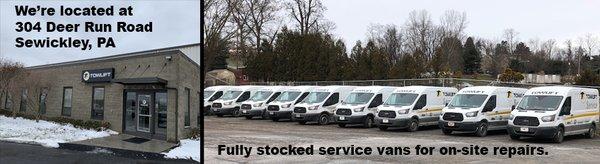 Fully stocked service vans for onsite forklift repair service.