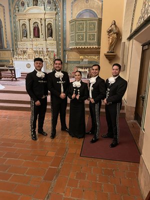 Mariachi Guadalajara after performing for a wedding mass at Mission Santa Clara