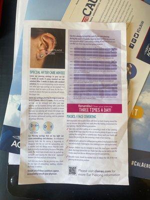 Information upon ear piercings from Claire's!