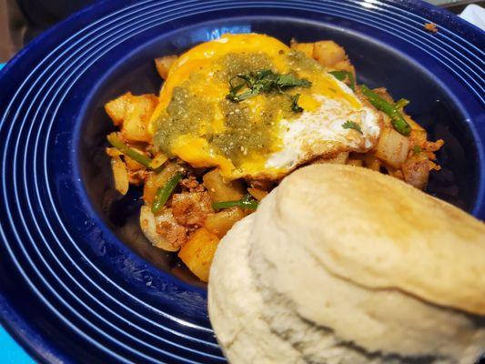 Chorizo hash and egg plate.