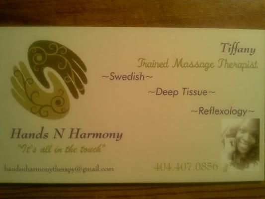 ~Hands N Harmony~Professional therapuetic massage. Specializing in swedish, deep tissue, and reflexology.