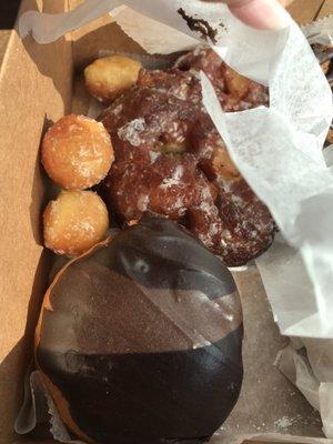 Bavarian Creme donut, donut holes & apple fritter