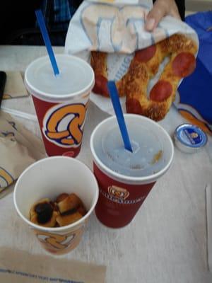 Nothing better than a Pretzel and nugget hotdogs  from Auntie Anne's.....