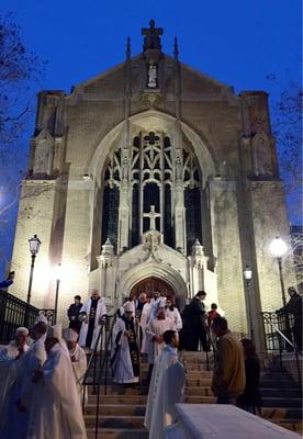 200TH ANNIVERSARY of the Ursulines' vigil to Our Lady of Prompt Succor. Archbishop Aymond leads the recessional.