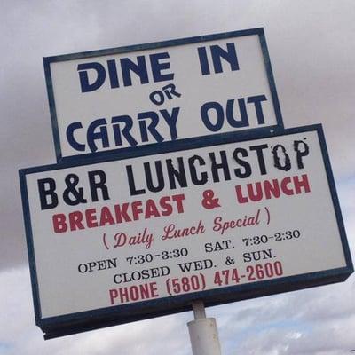 Sign for B&R Lunchstop in Byron, OK