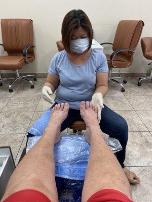 Pedicure pedicure in process