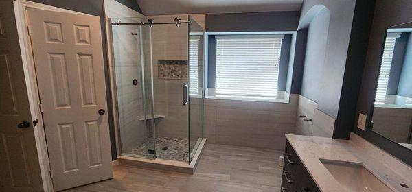 Master renovations; standing shower, paint, vanity lighting fixtures tile floor, tub replace with freestanding