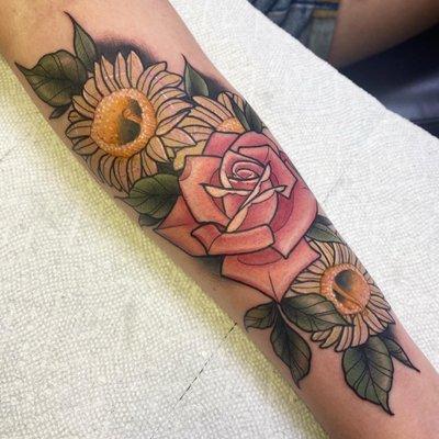 Color Floral Tattoo by Zac