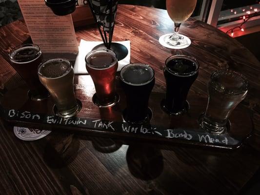 Beer flight - writing the names of the beers in chalk is a nice touch