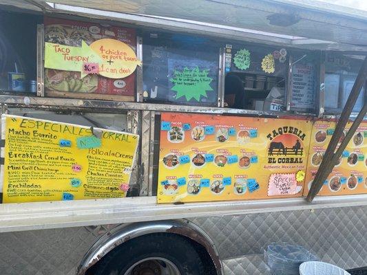 Front of truck displaying menu.