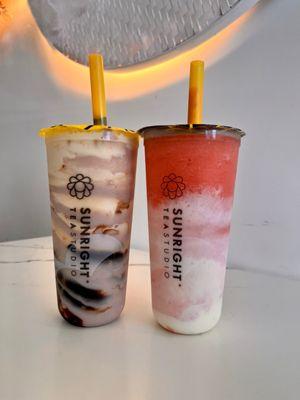 Taro Boba milk and Strawberry Frostie