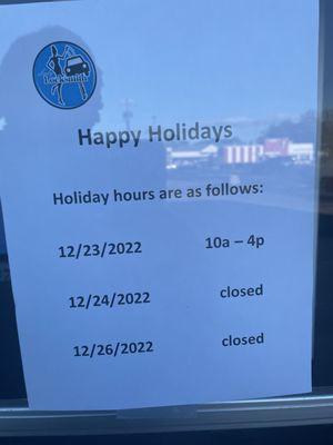 Holiday hours