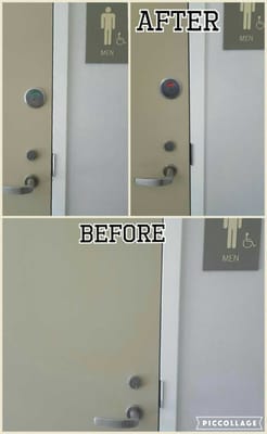 occupied - vacant deadbolt installed on a commercial  restroom door in a restaurant in Annapolis MD - by Locksmith Squad