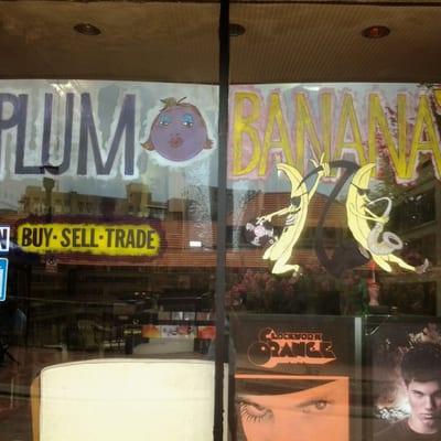 Plum Bananas Music store front where vinyl records are sold at reasonable prices.