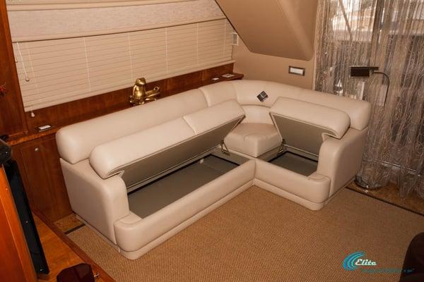 62' Naptunus. Glastop Elite Right L Sectional 90" x 60" including arms. Innerspring lift lid storage. Upholstered in Ultraleather Sand.