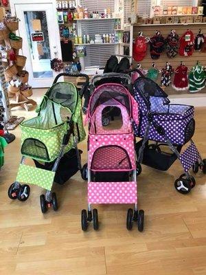 Many different color strollers