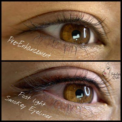 Natural eyelash enhancement with a smoky eye liner