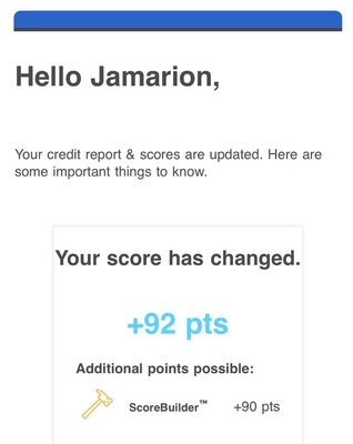 Our Credit score increase Alerts are the best way to track your progress.