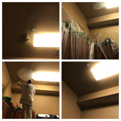 Water damaged ceiling (Before, During, and After)