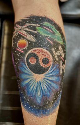 Star Wars space scene on calf.