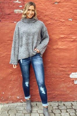 Cozy New Sweater to our Fall Line paired with distressed KanCan Jeans