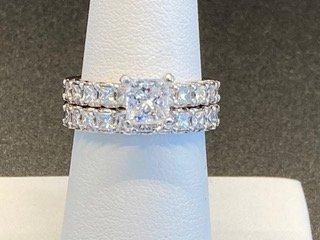 White Gold 3ctw Diamond Eng. Ring and Wedding band. Center stone is a 1.01ct Princess cut SI-2 in clarity and a G in color.