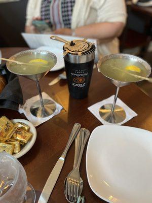 Tito's shaker but really Grey Goose - Lemon Drop Martinis!