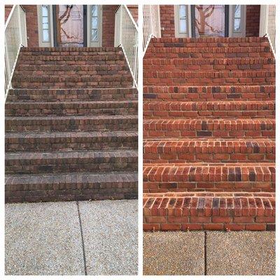 Before and after; pressure cleaning stairs