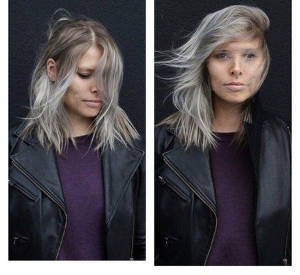 Icy grey balayage and textured haircut