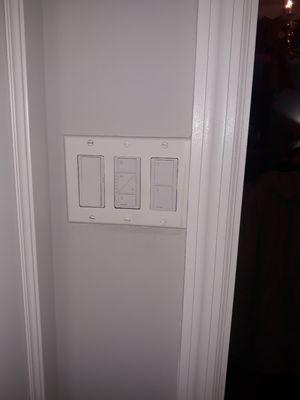 Switch plate is painted using paint sent by cabinet supplier to rectify his mistakes.