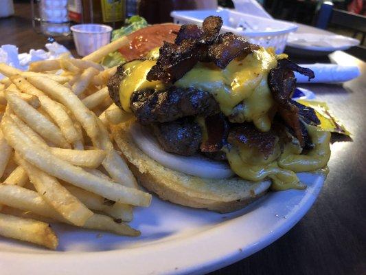 Double Bacon Cheeseburger with fries