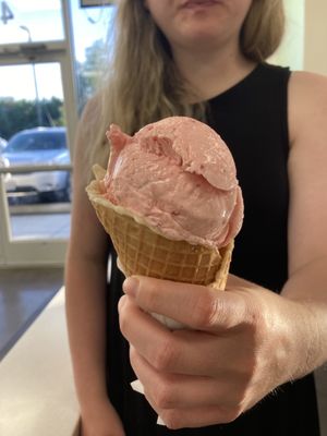 Classic strawberry in a waffle cone