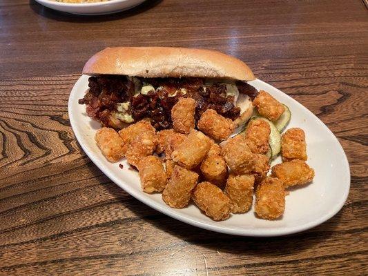 Bacon Marmalade Steak Sandwich w/tots