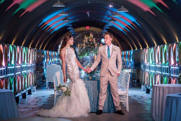 Bride & Groom awaiting reception in the Cave at Oak Mountain Winery