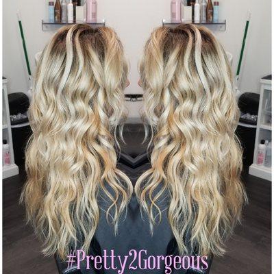 Balayage all over, Beach waves.